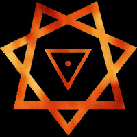 The Seal and Banner of the Shrines of Babalon system. The Bindu (sperm and menses), Yoni Triangle (vulva) and Star of Babalon (Goddess).